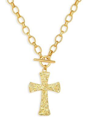 Women's Gold Heart Cross Pearl Plated Chunky Charm Statement Pendant Necklace
